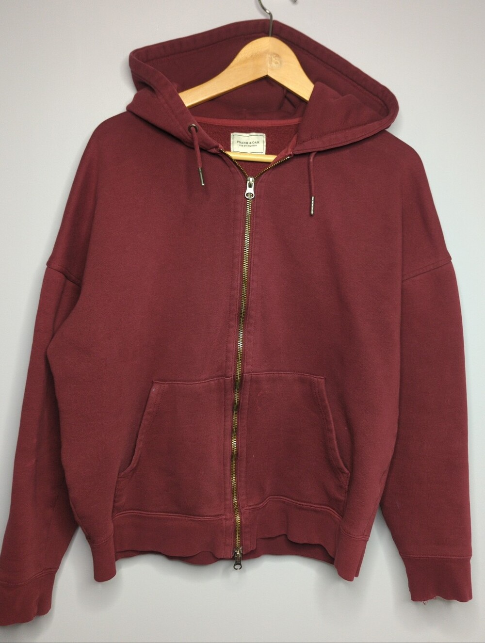 Frank And Oak Burgundy Full Zip Fleece Hoodie - Men's Size M